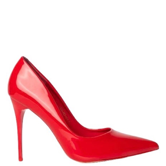 Azalea Wang Shoes - Azalea Wang Red Hot Chili Vegan Patent Leather Stiletto Heel Pump